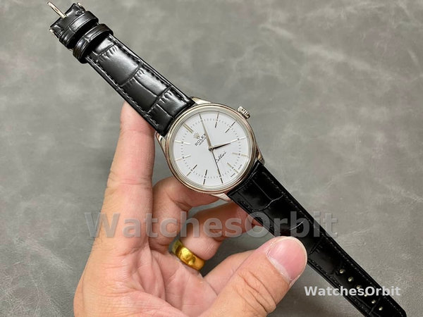 Rolex Cellini Time 50509 Black Leather Strap White Dial 39mm Mens Replica Watch
