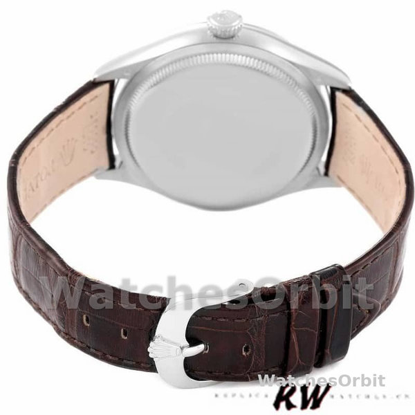 Replica Rolex Cellini Time 39 mm Uomo-50509-Cinturino in pelle marrone-Comparto nero Nero