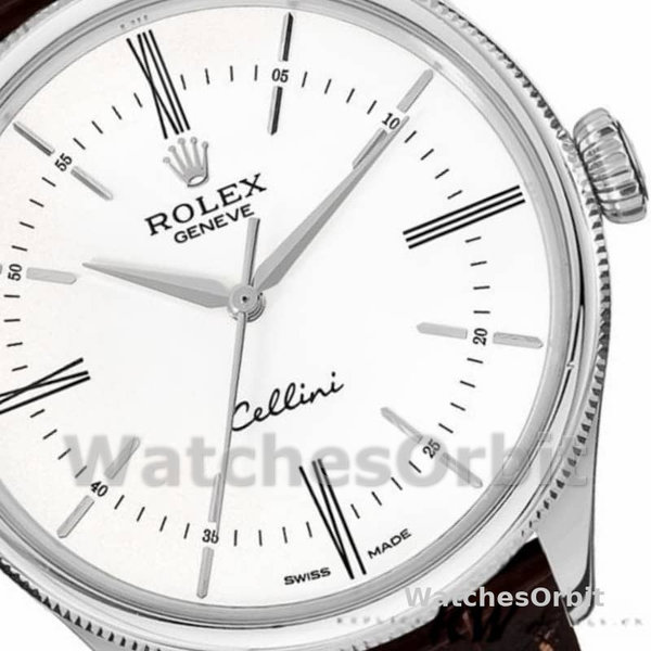 Replica Rolex Cellini Time 39mm Heren-50509-Bruin Leren Band-Witte Wijzerplaat Wit