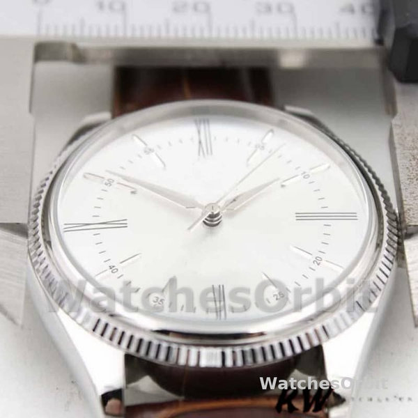 Replique Hommes Rolex Cellini Time 39mm Hommes-50509-bracelet cuir brun-cadran blanc Blanc