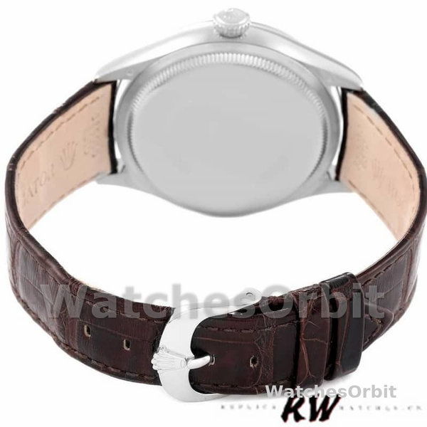 Replique Hommes Rolex Cellini Time 39mm Hommes-50509-bracelet cuir brun-cadran blanc Blanc
