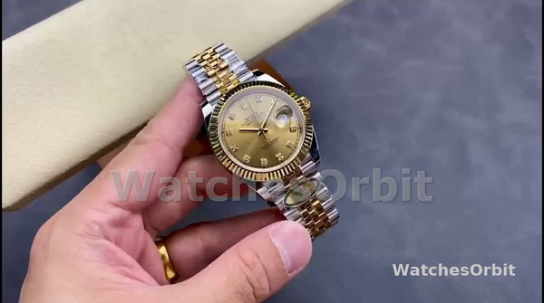 Men's Rolex Datejust 41mm Men's-M126333-0012-Champagne Diamond Dial-Two Tone Yellow Gold