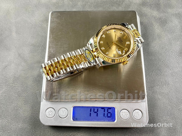 Replica Rolex Datejust 41mm Heren-M126333-0012-Champagne Diamanten Wijzerplaat-Twee Tinten Geelgoud