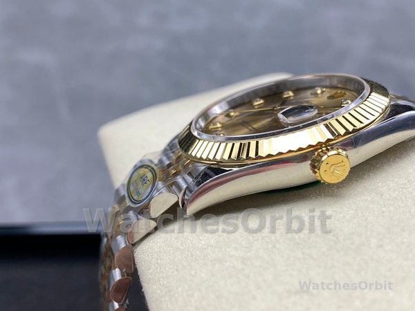 Replica Rolex Datejust 41mm Heren-M126333-0012-Champagne Diamanten Wijzerplaat-Twee Tinten Geelgoud