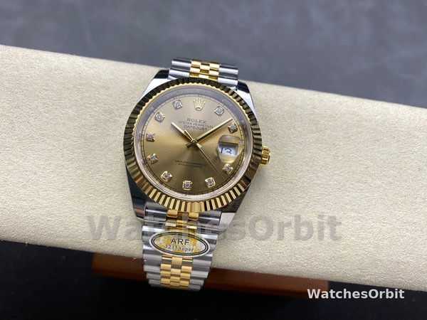 Replica Rolex Datejust 41mm Heren-M126333-0012-Champagne Diamanten Wijzerplaat-Twee Tinten Geelgoud