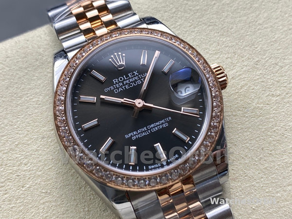 Replica Dames Rolex Datejust 31-278381RBR 0018, Donker Rhodium Wijzerplaat