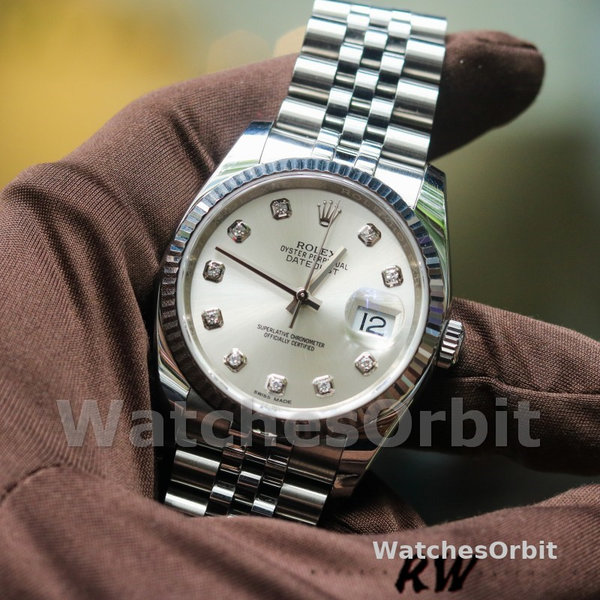 Unisexs Rolex Datejust 36mm Unisex-116234-0084-Silver-Diamond Dial Silver Diamond Replica Image