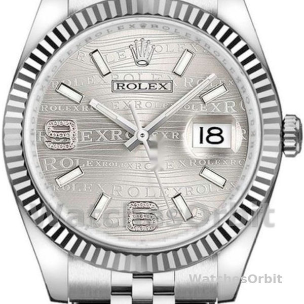 Unisex's Rolex Datejust 36mm Unisex-116234-0159-Rhodium Wave-Diamond Dial Rhodium Wave Diamond