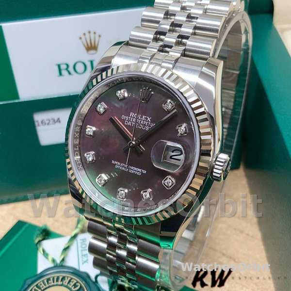 Unisex's Rolex Datejust 36mm Unisex-116234-Black MOP-Diamond Dial Black MOP Diamond