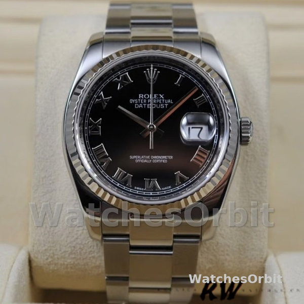 Unisex's Rolex Datejust 36mm Unisex-116234-Roman Numeral-Black Dial Black