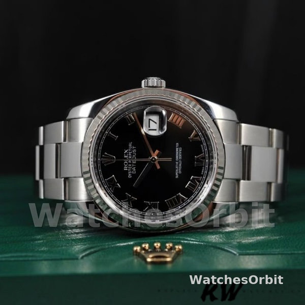 Replica Rolex Datejust 36mm Unisex-116234-Roomcijfer-Zwarte Wijzerplaat Zwart