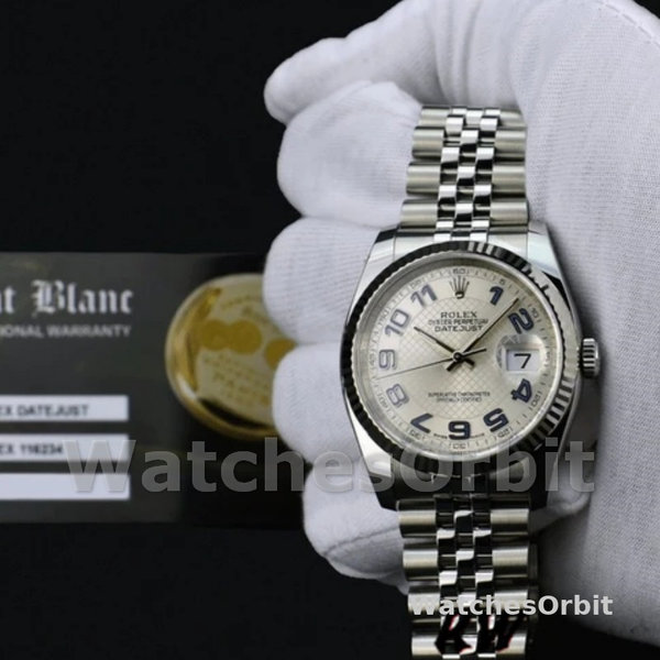 Unisex's Rolex Datejust 36mm Unisex-116234-Silver Dial-Blue Arabic Numeral Hour Markers Silver