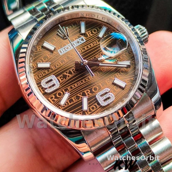 Unisex's Rolex Datejust 36mm Unisex-116234-Stainless Steel Case-Bronze Dial Waves Bronze Diamonds