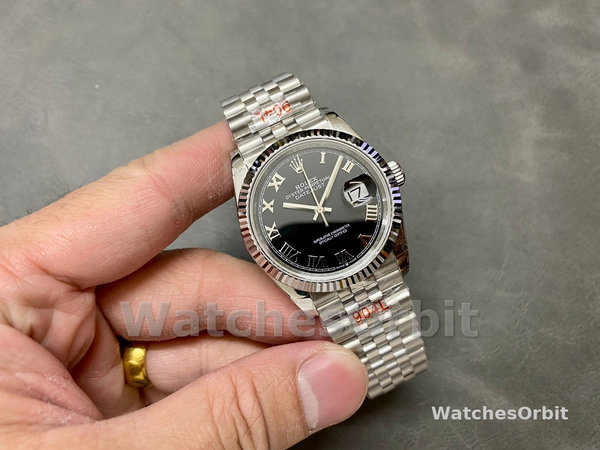 Rolex Datejust 116234 Stainless Steel Fluted Bezel Black Roman Dial 36mm Mens Replica Watch