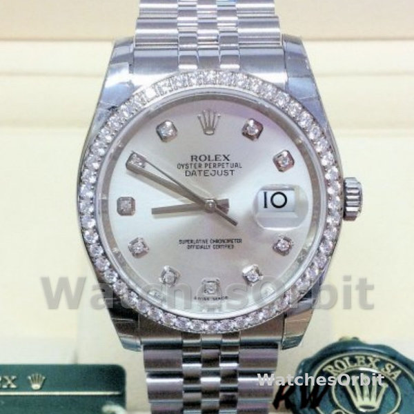 Replica Rolex Datejust 36mm voor dames-116244-Zilveren wijzerplaat-Diamanten Zilver