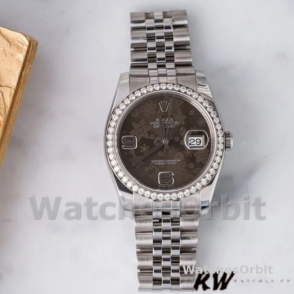 Replica Rolex Datejust 36mm unisex-116244-roestvrij staal-chocolade gebloemde wijzerplaat