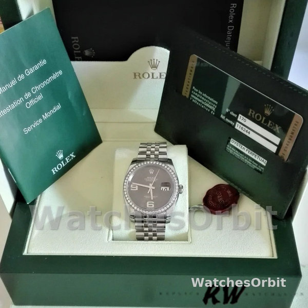 Replica Rolex Datejust 36mm unisex-116244-roestvrij staal-chocolade gebloemde wijzerplaat