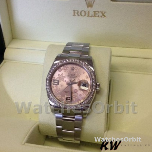 Replica Rolex Datejust 36mm voor dames-116244-roestvrij staal-roze gebloemde wijzerplaat