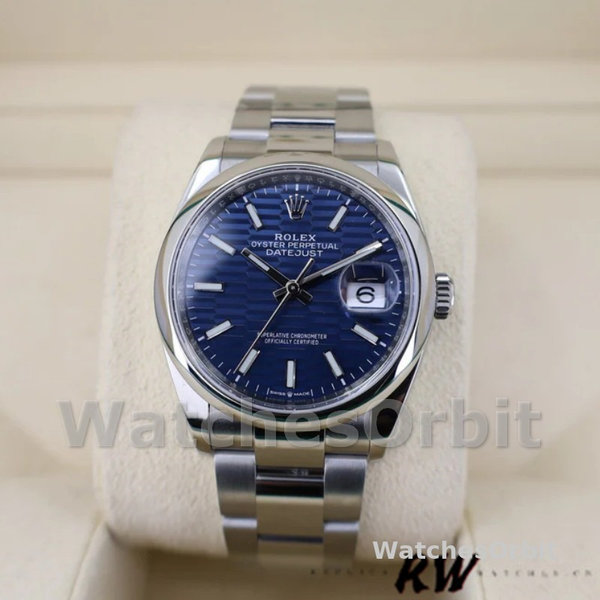 Unisex's Rolex Datejust 36mm Unisex-126200-Blue Motif Wave Dial-Stainless Steel Blue
