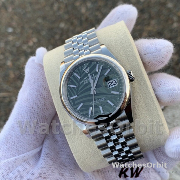 Replica Rolex Datejust 36mm Unisex-126200-Olijfgroen Palmmotief Wijzerplaat Groen<br />