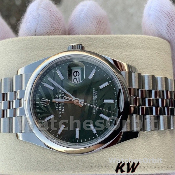Replica Rolex Datejust 36mm Unisex-126200-Olijfgroen Palmmotief Wijzerplaat Groen<br />