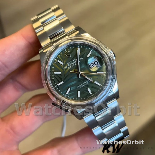 Unisex's Rolex Datejust 36mm Unisex-126200-Olive Green Palm Motif Dial-Stainless Steel Green<br />