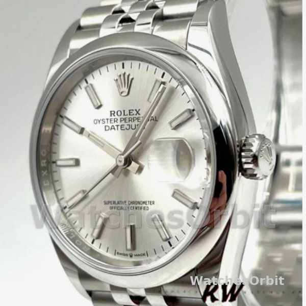 Replica Rolex Datejust 36mm unisex-126200-Zilveren wijzerplaat-Roestvrij staal Zilver