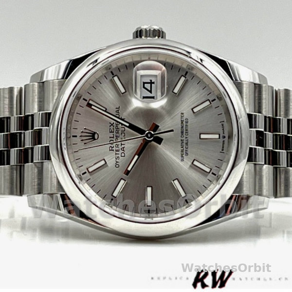 Replica Rolex Datejust 36mm unisex-126200-Zilveren wijzerplaat-Roestvrij staal Zilver