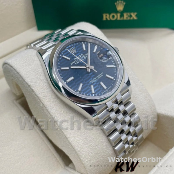 Replica Rolex Datejust 36mm Unisex-126200-Roestvrij Staal-Automatisch Blauw Motief Golf Wijzerplaat