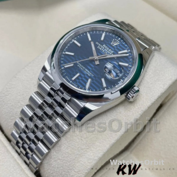 Replica Rolex Datejust 36mm Unisex-126200-Roestvrij Staal-Automatisch Blauw Motief Golf Wijzerplaat