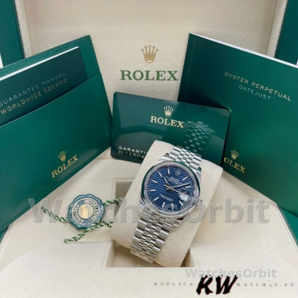 Replica Rolex Datejust 36mm Unisex-126200-Roestvrij Staal-Automatisch Blauw Motief Golf Wijzerplaat