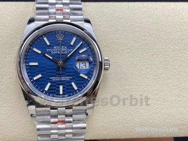 Replica Rolex Datejust 36mm Unisex-126200-Roestvrij Staal-Automatisch Blauw Motief Golf Wijzerplaat