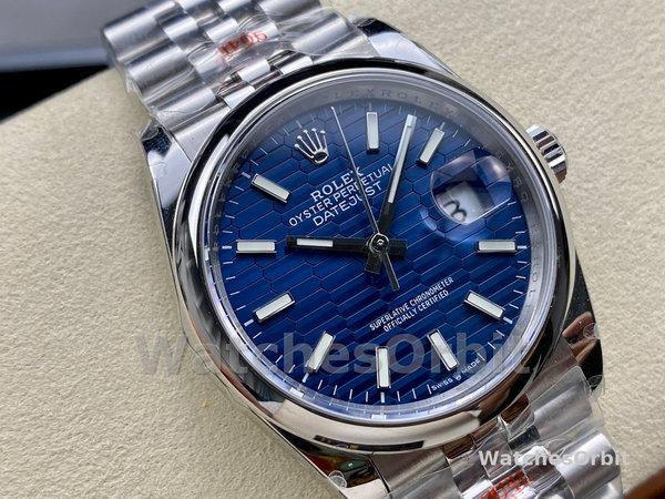 Replica Rolex Datejust 36mm Unisex-126200-Roestvrij Staal-Automatisch Blauw Motief Golf Wijzerplaat