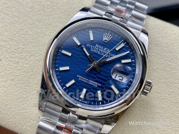 Replica Rolex Datejust 36mm Unisex-126200-Roestvrij Staal-Automatisch Blauw Motief Golf Wijzerplaat