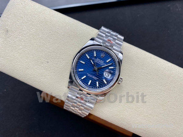 Replica Rolex Datejust 36mm Unisex-126200-Roestvrij Staal-Automatisch Blauw Motief Golf Wijzerplaat