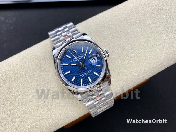 Replica Rolex Datejust 36mm Unisex-126200-Roestvrij Staal-Automatisch Blauw Motief Golf Wijzerplaat