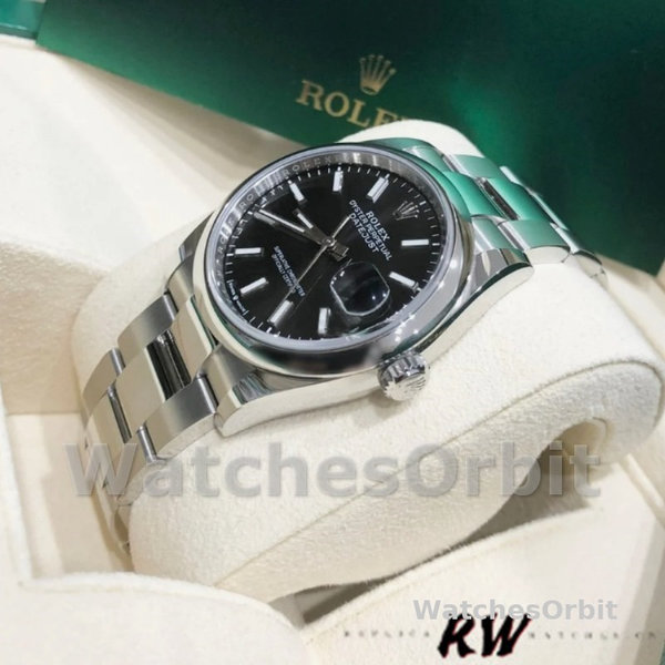 Replica Rolex Datejust 36mm Unisex-126200-Roestvrij Staal-Zwarte Wijzerplaat Zwart