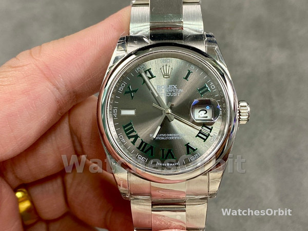 Replica Rolex Datejust 36mm unisex-126200-roestvrij staal-grijze Wimbledon wijzerplaat