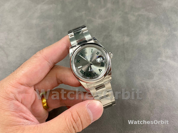 Replica Rolex Datejust 36mm unisex-126200-roestvrij staal-grijze Wimbledon wijzerplaat