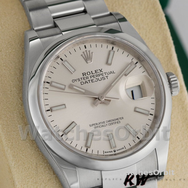 Replica Rolex Datejust 36mm Unisex-126200-Roestvrij Staal-Zilveren Index Wijzerplaat Zilver