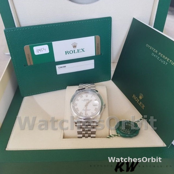 Replica Rolex Datejust 36mm Unisex-126200-Roestvrij Staal-Witte Romeinse Wijzerplaat Wit