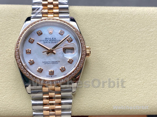 Unisexs Rolex Day Date 36-128238 0051, Yellow Gold, Pave Rainbow Diamond Dial, Fluted Bezel Diamond Replica Watch Image