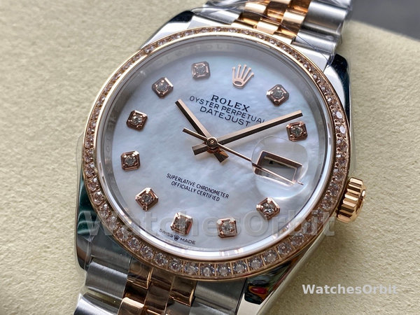 Unisexs Rolex Day Date 36-128238 0051, Yellow Gold, Pave Rainbow Diamond Dial, Fluted Bezel Diamond Replica Watch Image