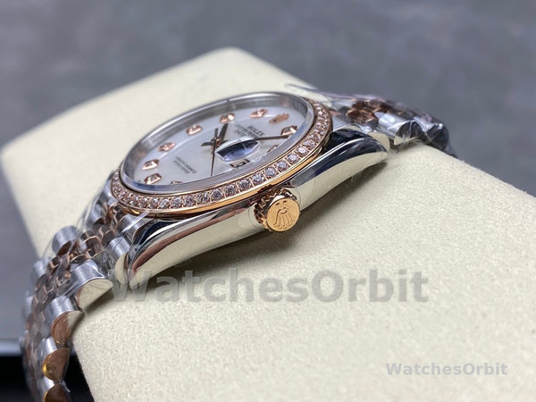 Unisexs Rolex Day Date 36-128238 0051, Yellow Gold, Pave Rainbow Diamond Dial, Fluted Bezel Diamond Replica Watch Image