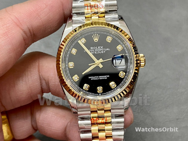 Unisexs Rolex Datejust 36mm Unisex-126233-Black Diamond Dial Black Replica Image