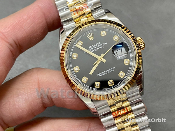 Unisexs Rolex Datejust 36mm Unisex-126233-Black Diamond Dial Black Replica Image