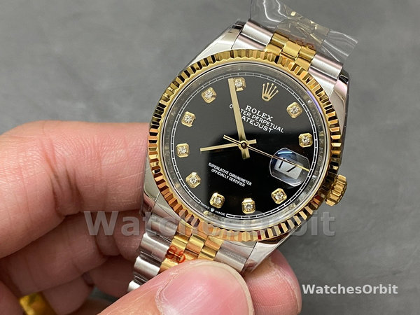 Unisexs Rolex Datejust 36mm Unisex-126233-Black Diamond Dial Black Replica Image