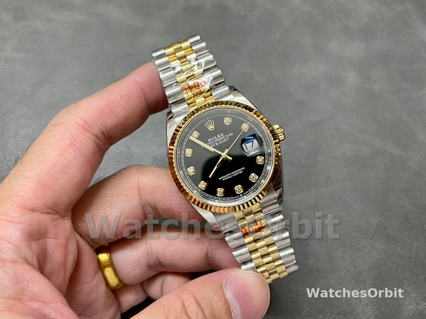 Unisexs Rolex Datejust 36mm Unisex-126233-Black Diamond Dial Black Replica Image
