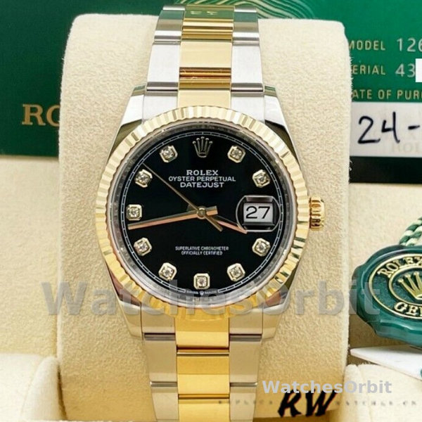 Replique Rolex Datejust 36mm Unisex-126233-Cadran noir à diamants Lunette cannelée Noir