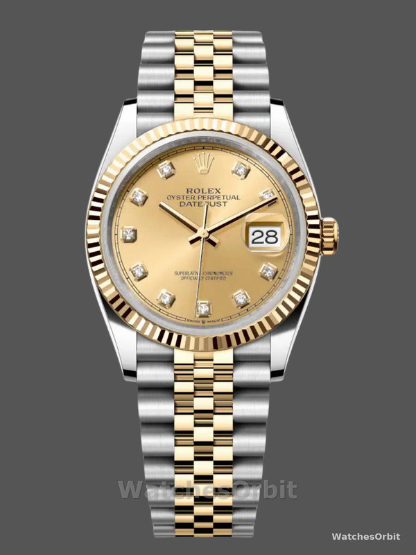 Rolex Datejust 126233 Champagne Diamond Dial Fluted Bezel 36MM Unisex Replica Watch